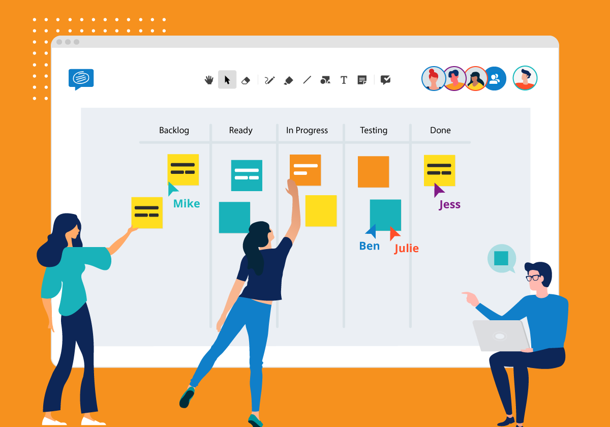 illustration of the conceptboard app representing collaborative online whiteboard remote and agile teams