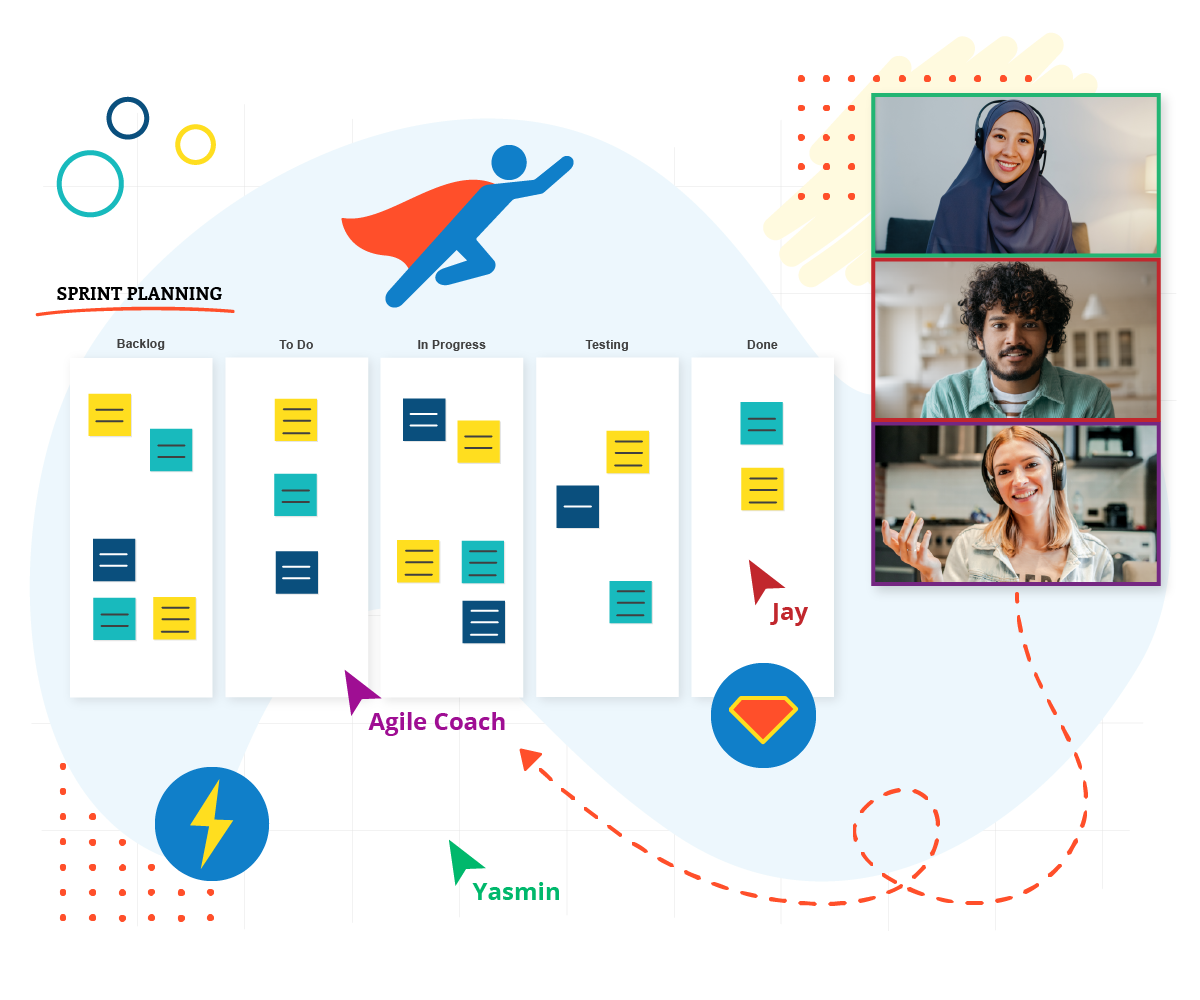 3 people gathering ideas In a sprint planning session for agile management