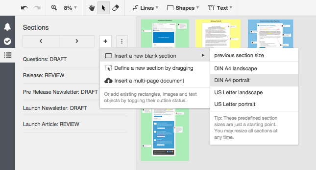 Conceptboard add new blank section in the board