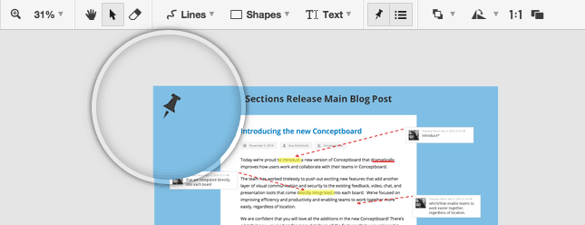 Conceptboard pinning a section