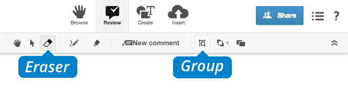 conceptboard review tab eraser and group icons