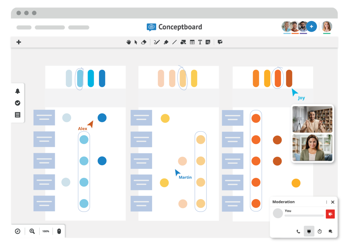 Design collaboration represented on a board with examples