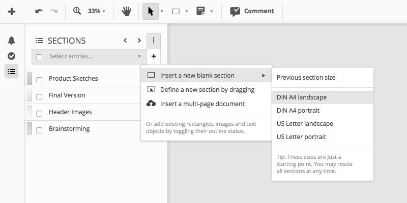 Adjust landscape or portrait mode in online whiteboards