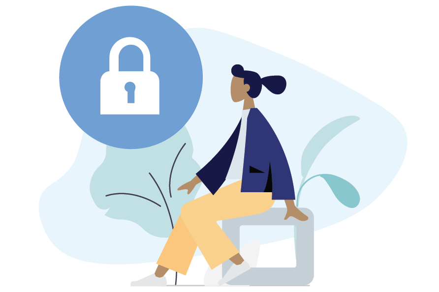 security illustration of a person next to a big lock