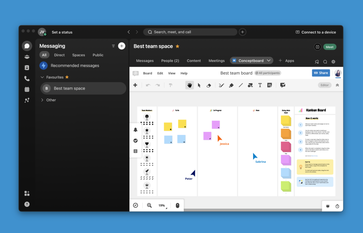 Webex-Integration in Conceptboard mit der Möglichkeit der gemeinsamen Nutzung der Boards